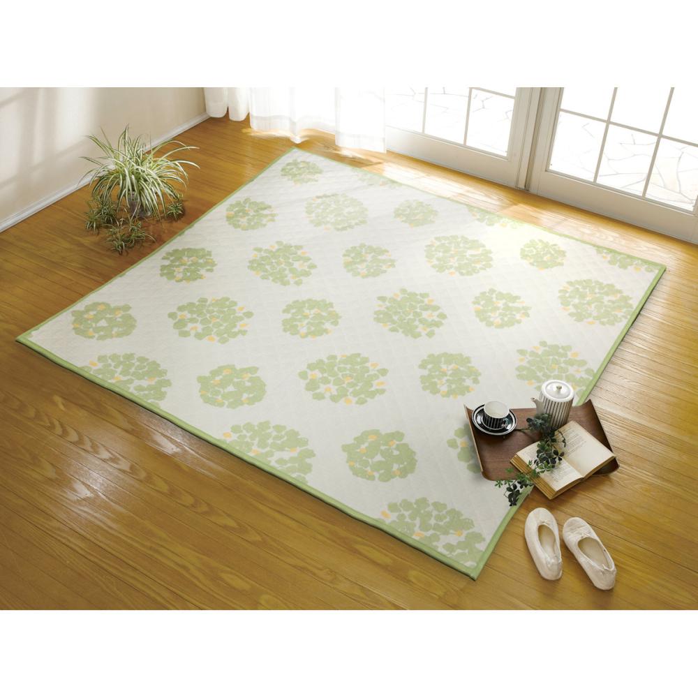 大島屋　キルティングラグ　ルナ　グリーン　１８５×１８５ｃｍ