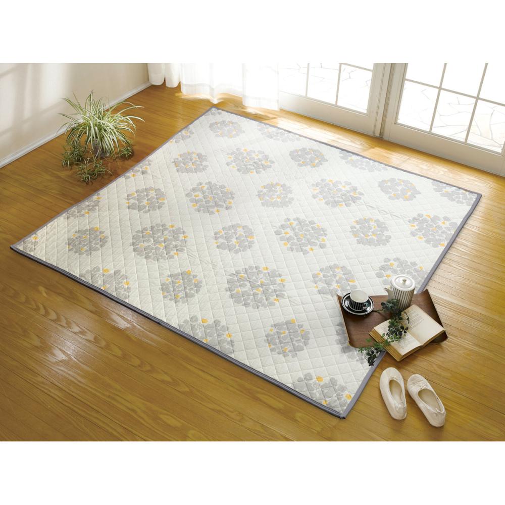 大島屋　キルティングラグ　ルナ　グレー　１８５×１８５ｃｍ