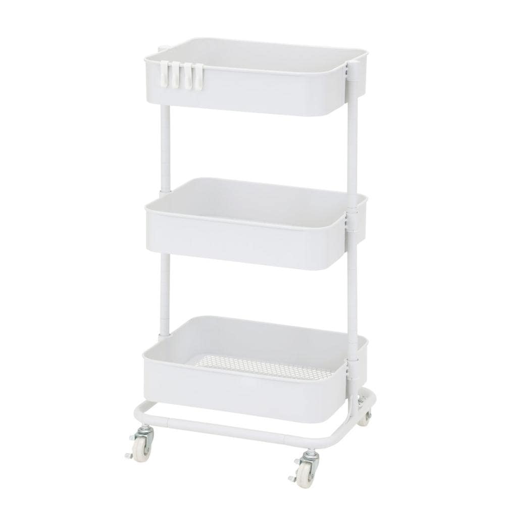 アテーナライフ　高さ調整できるバスケットワゴン　ホワイト