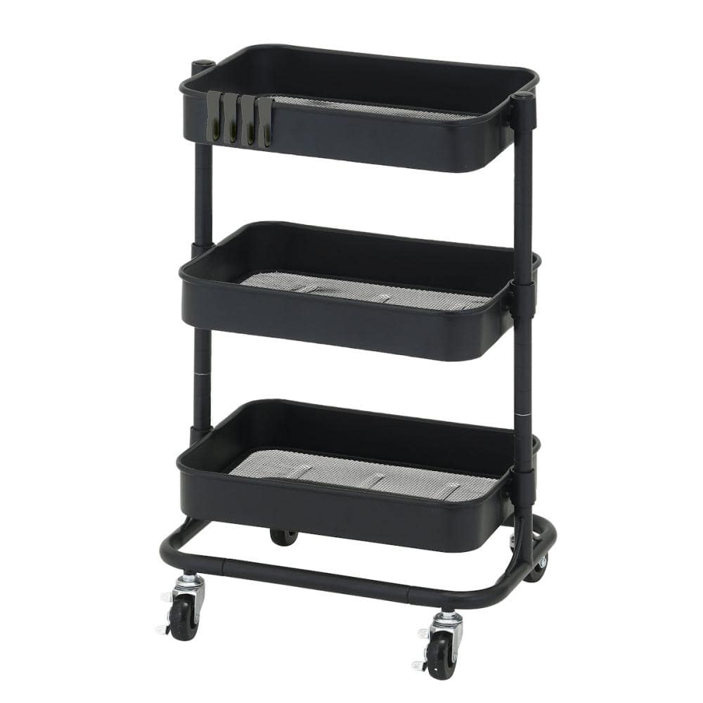 アテーナライフ　高さ調整できるバスケットワゴン　コンパクト　ブラック