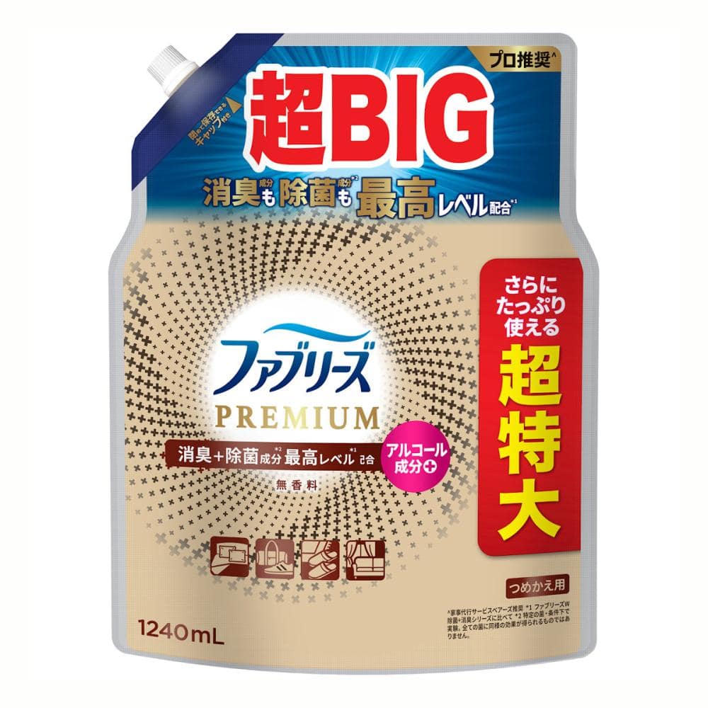 Ｐ＆Ｇ　ファブリーズＷ除菌＋消臭　無香料　詰め替え用　４回分　１２４０ｍＬ