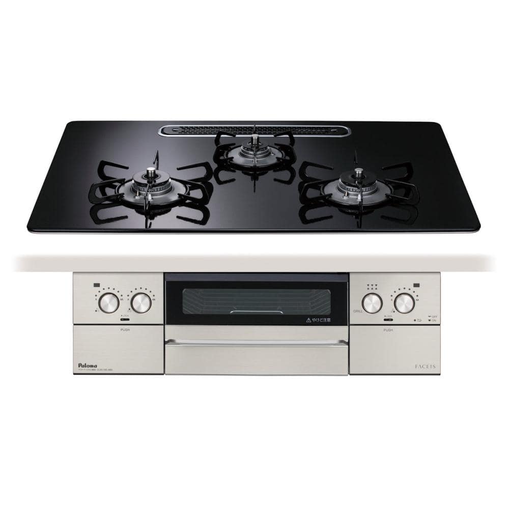 パロマ　ビルトインコンロ　フェイシスグランド　ハイパーガラスコートトップ　都市ガス用　ＰＤ－８９３ＷＳ－Ｕ７５ＣＫ
