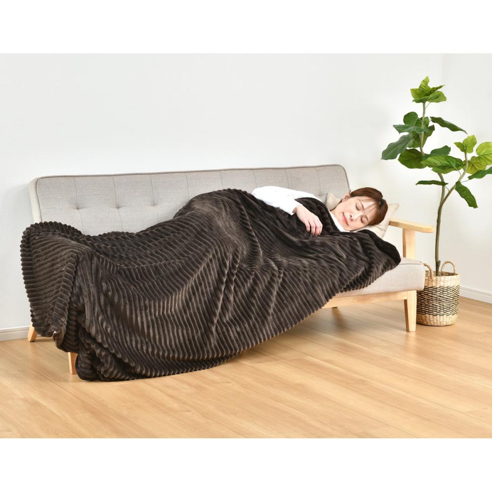 アテーナライフ　２枚合わせリビング毛布　フロウズ　ダークブラウン　１４０×１９０ｃｍ