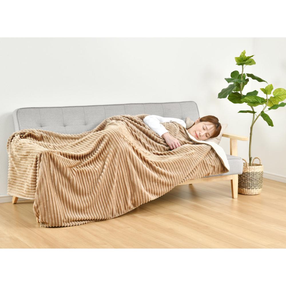 アテーナライフ　２枚合わせリビング毛布　フロウズ　ベージュ　１４０×１９０ｃｍ