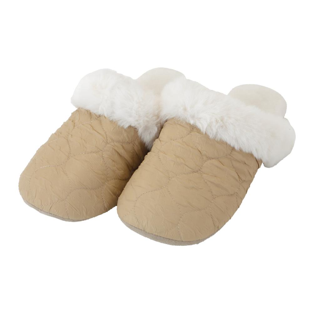 アテーナライフ　足先ゆったりもこもこルームスリッパ　ベージュ　Ｍ