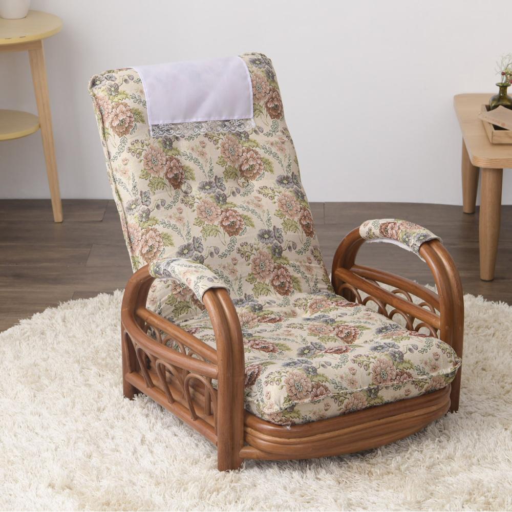 谷村実業　天然籐リクライニング回転座椅子　ロー