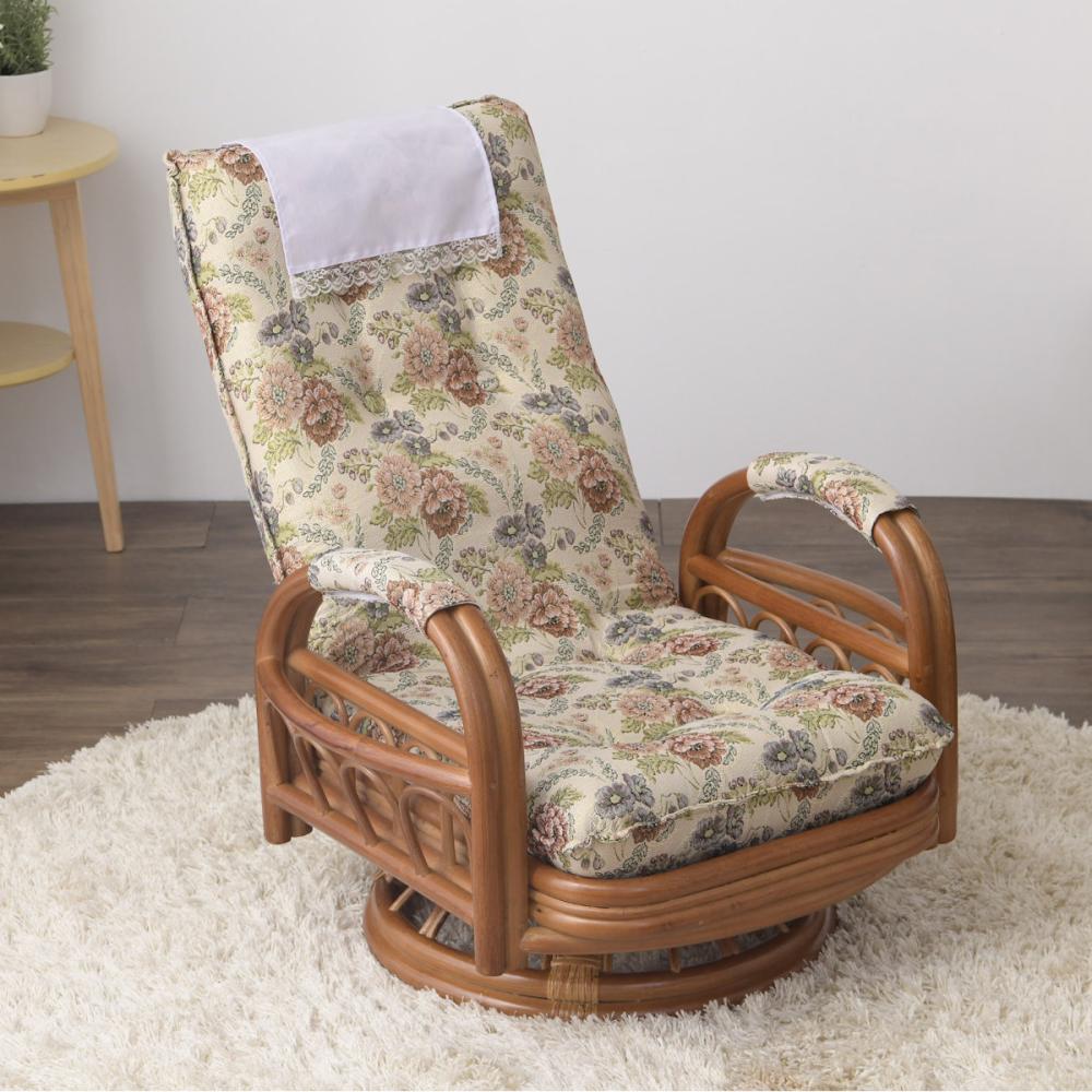 谷村実業　天然籐リクライニング回転座椅子　ミドル