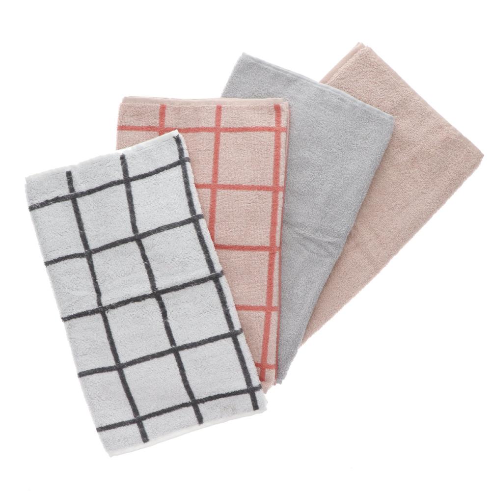 アテーナライフ　フェイスタオル　チェック・無地　３４×８０ｃｍ　４枚組