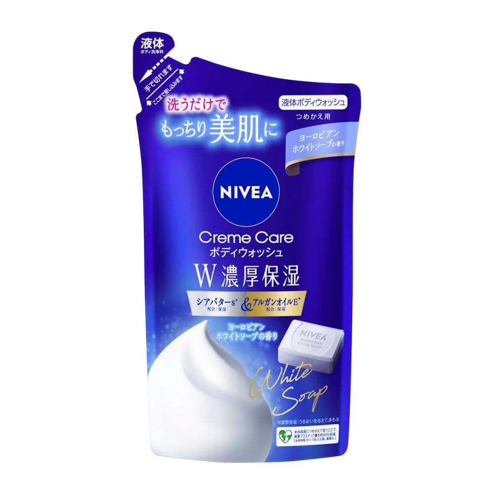 花王　ニベア　クリームケアボディウォッシュ　Ｗ濃厚保湿　ヨーロピアンホワイトソープ　詰め替え用　３４０ｍＬ