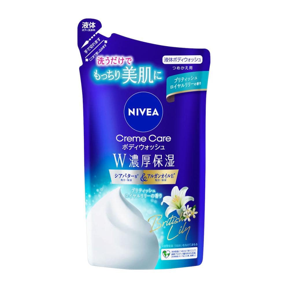 花王　ニベア　クリームケアボディウォッシュ　Ｗ濃厚保湿　ブリティッシュロイヤルリリー　詰め替え用　３４０ｍＬ