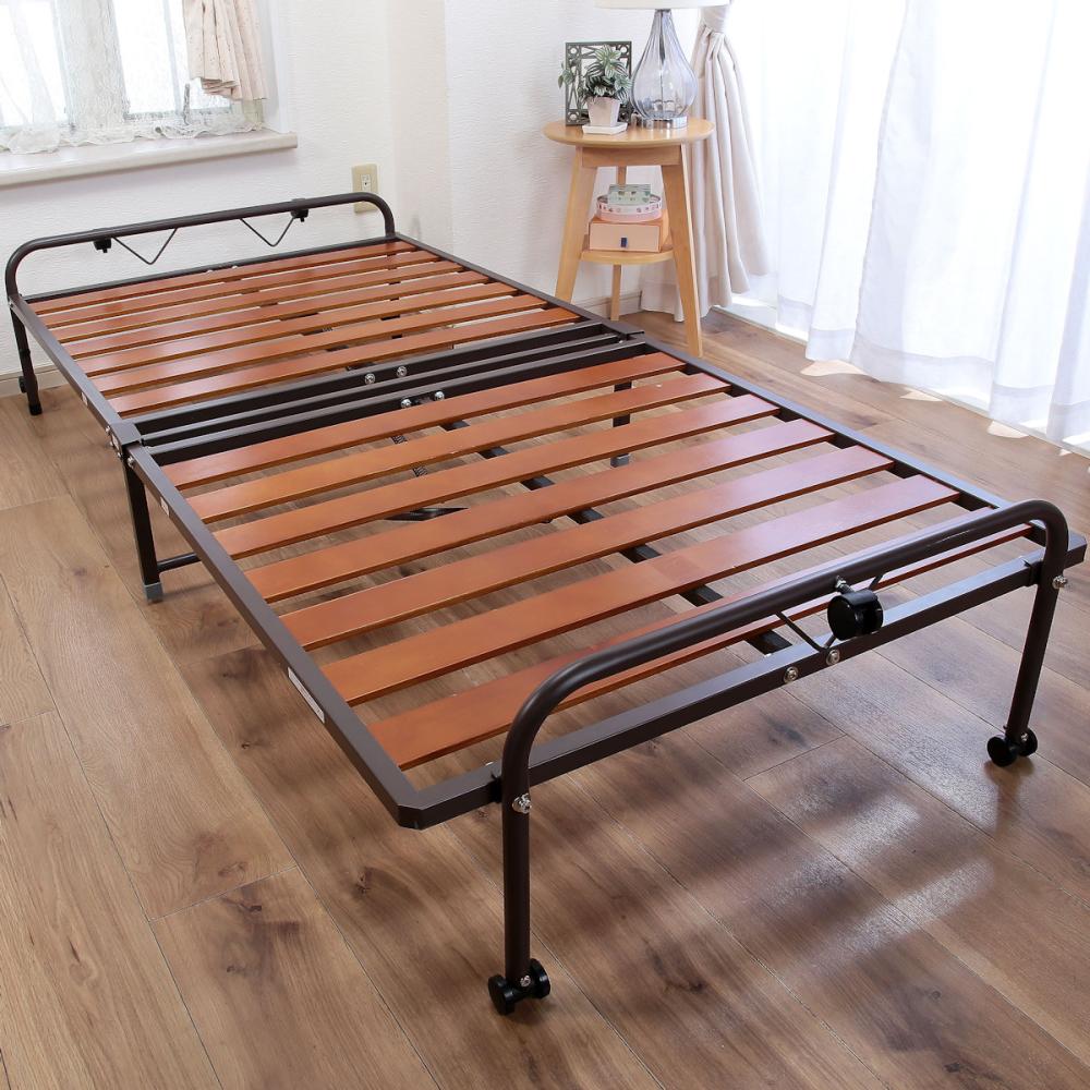 谷村実業　通気性抜群　折りたたみスノコベッド　ブラウン　シングル