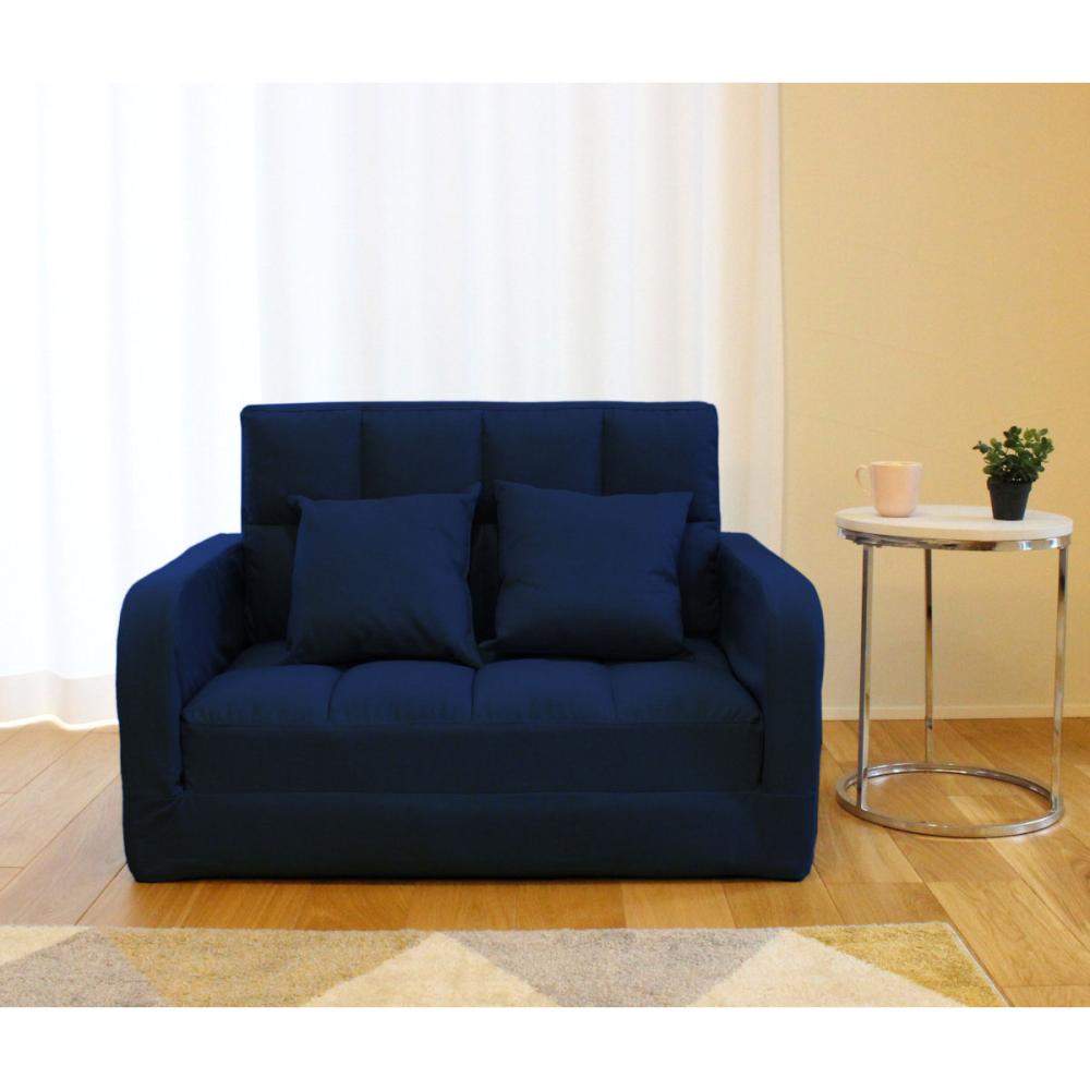 谷村実業　ベッドにもなる　コンパクトカウチソファ　ネイビー