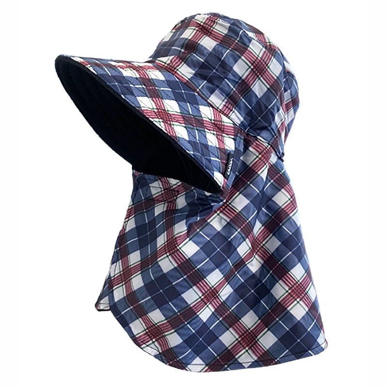 撥水裏フリース農帽　チェックネイビー