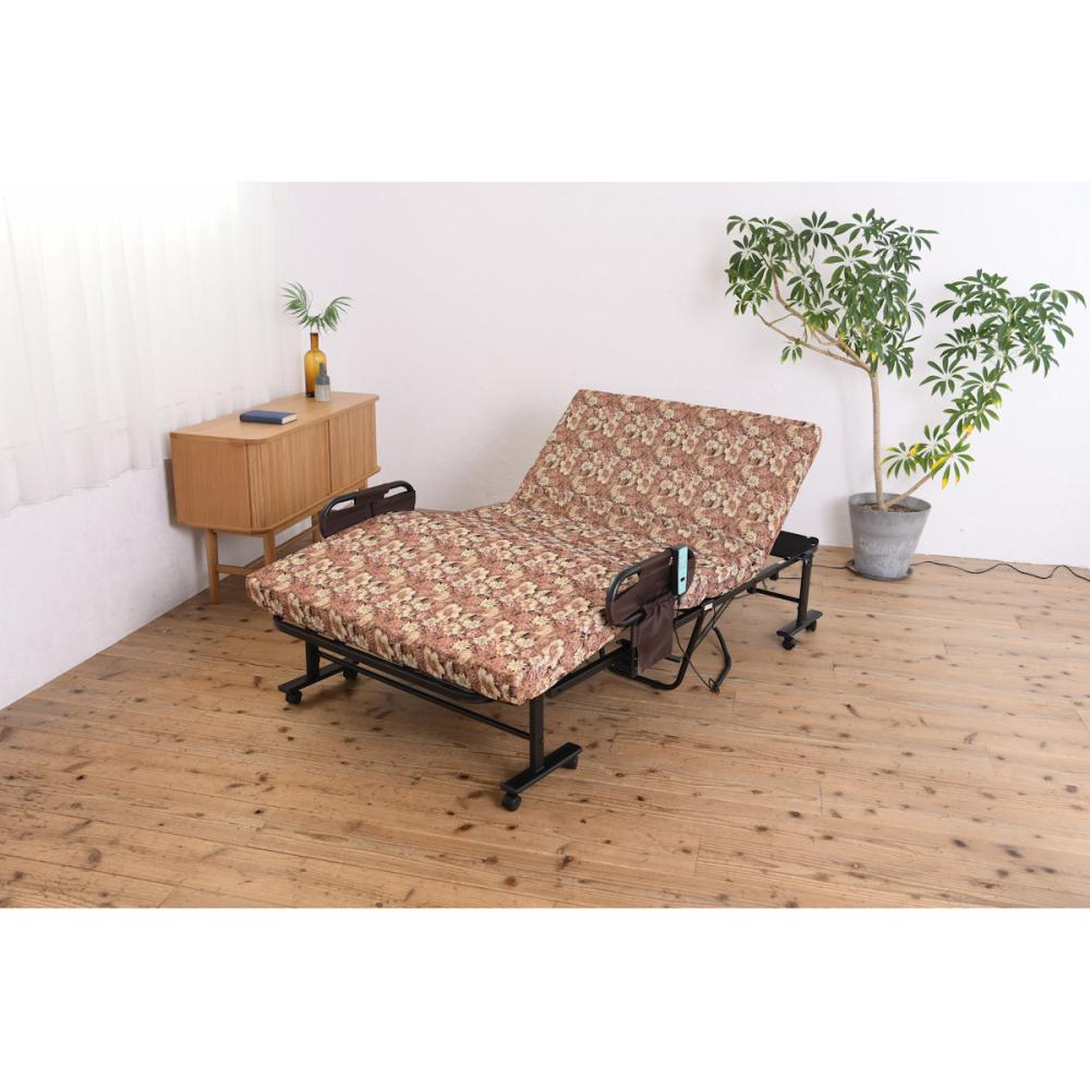 谷村実業　折りたたみ電動ベッド　硬質　花柄　セミダブル　ＴＡＮ－２６３コウシツＳＤ－ＨＡＮＡ