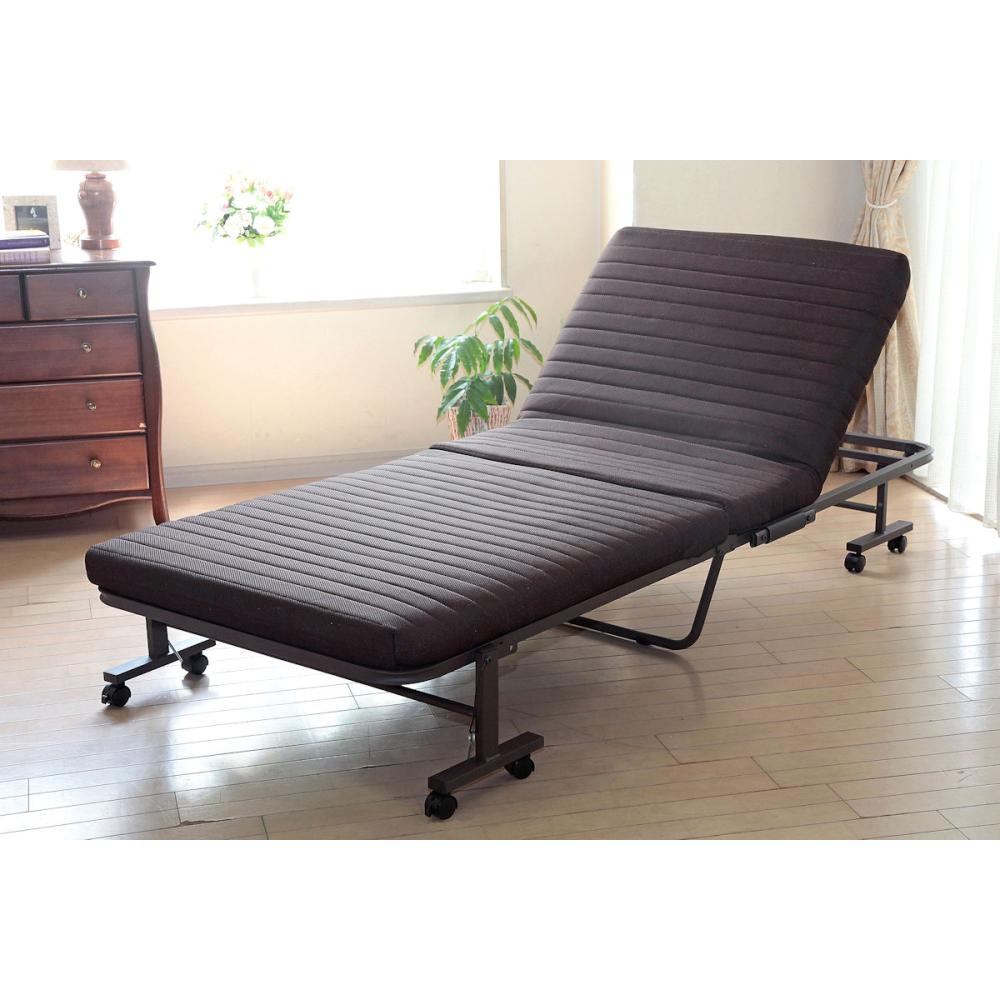 谷村実業　ふかふかな寝心地折りたたみベッド　ブラウン　シングル