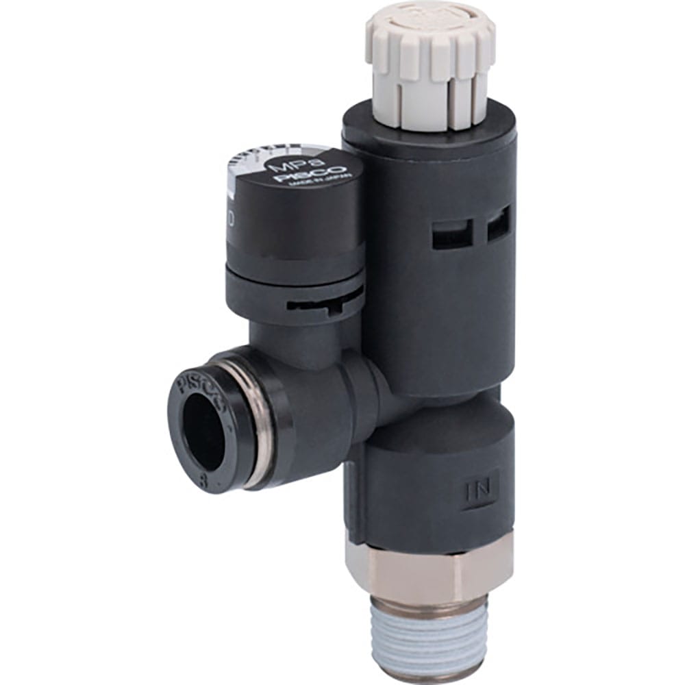 ＰＩＳＣＯ　レギュレータ　プッシュロックタイプ　圧力ゲージ付エルボ　φ４用　接続口径Ｒ１／８　ＲＶ＿