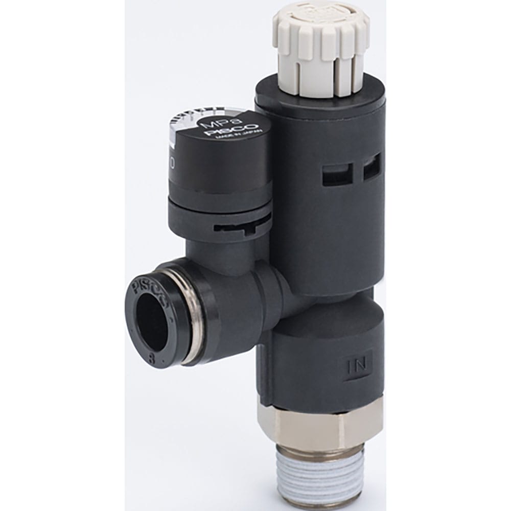 ＰＩＳＣＯ　レギュレータ　プッシュロックタイプ　圧力ゲージ付エルボ　φ６用　接続口径Ｒ１／８　ＲＶ＿