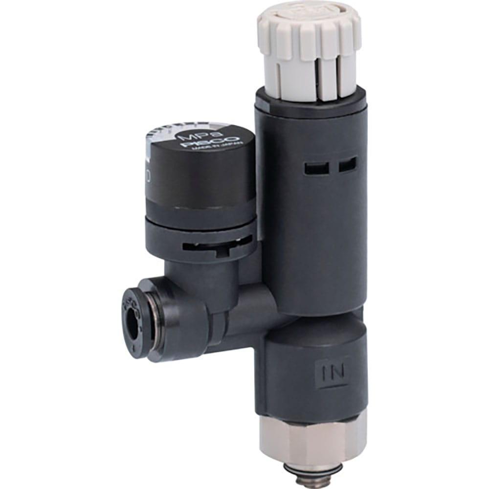 ＰＩＳＣＯ　レギュレータ　プッシュロックタイプ　圧力ゲージ付エルボ　φ６用　接続口径Ｍ５×０．８　＿