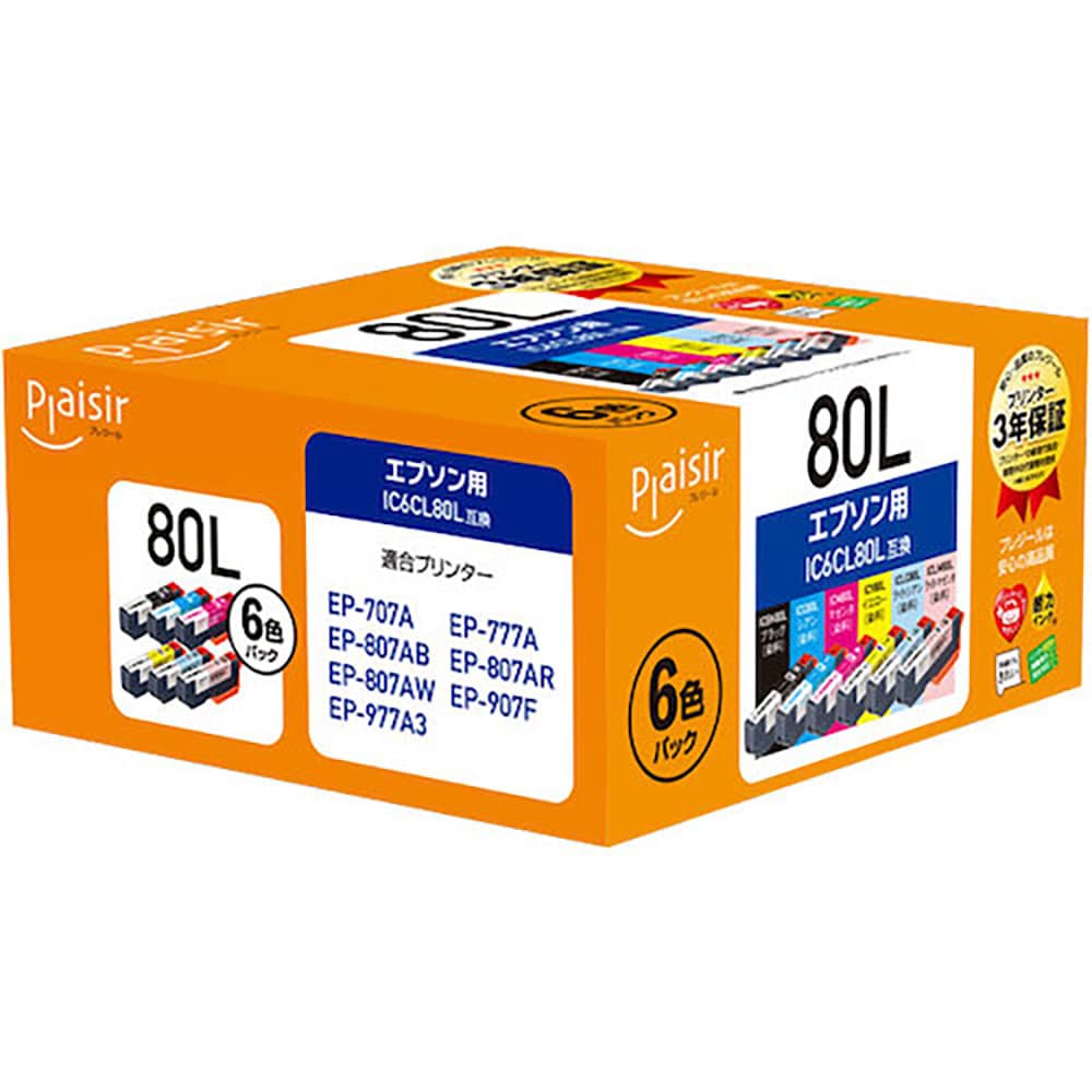 Ｐｌａｉｓｉｒ　エプソン　ＩＣ６ＣＬ８０Ｌ互換インクカートリッジ　ＰＬＥ－Ｅ８０Ｌ－６Ｐ＿