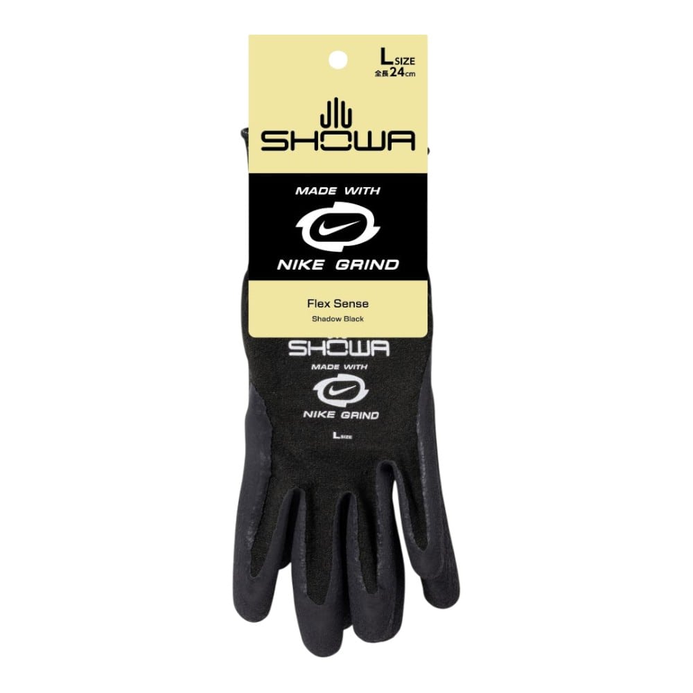 ショーワ　天然ゴム製手袋　ＮＩＫＥ　ＧＲＩＮＤ　ＦｌｅｘＳｅｎｓｅ　シャードブラック　Ｌ