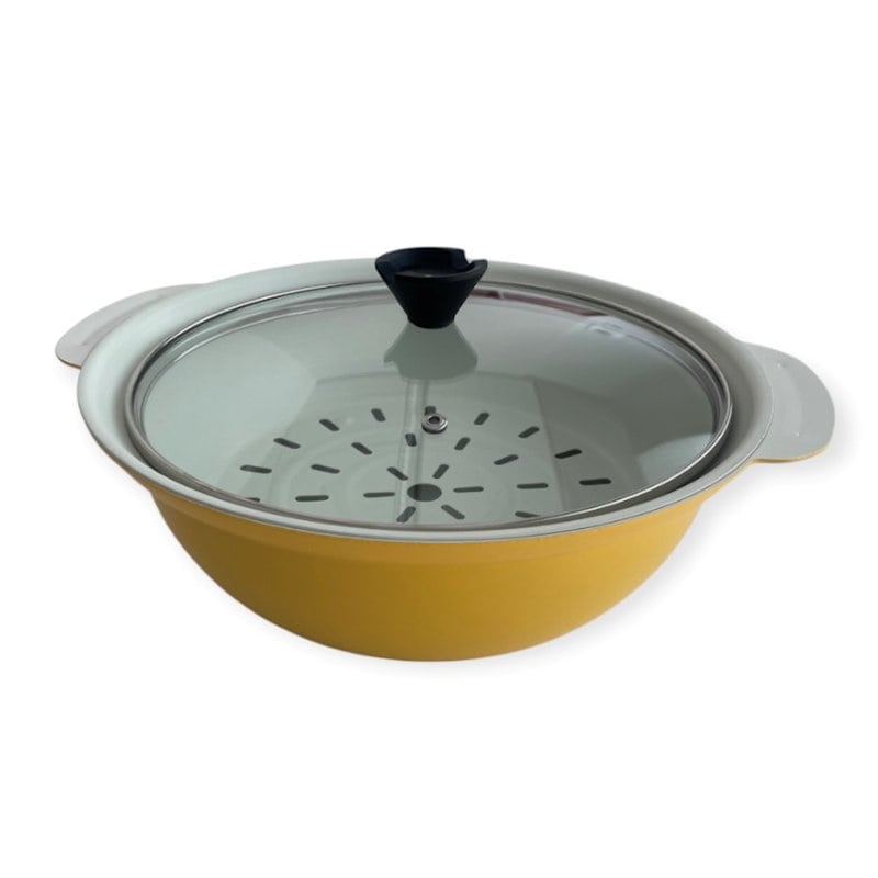 リブプラス　ＩＨ対応　セラミック卓上鍋　２６ｃｍ　蒸目皿付き