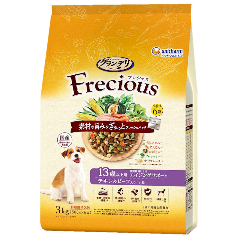 ユニ・チャーム　グラン・デリ　Ｆｒｅｃｉｏｕｓ（フレシャス）　１３歳以上用　エイジングサポート　チキン＆ビーフ入り　小粒　３ｋｇ