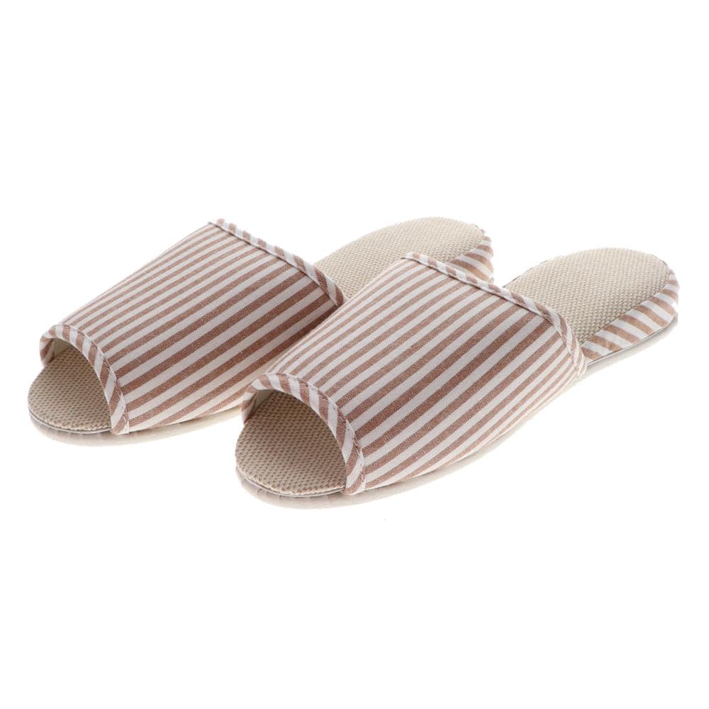 アテーナライフ　つり込み前開きストライプスリッパ　ベージュ　Ｌ