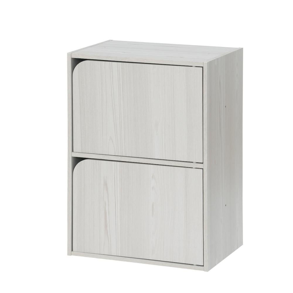 アテーナライフ　積み重ねできるカラーボックス　扉付き２段　ホワイト