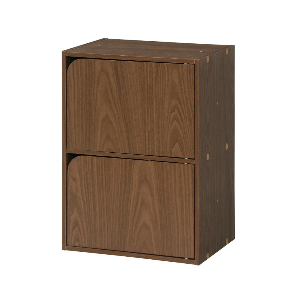 アテーナライフ　積み重ねできるカラーボックス　扉付き２段　ブラウン