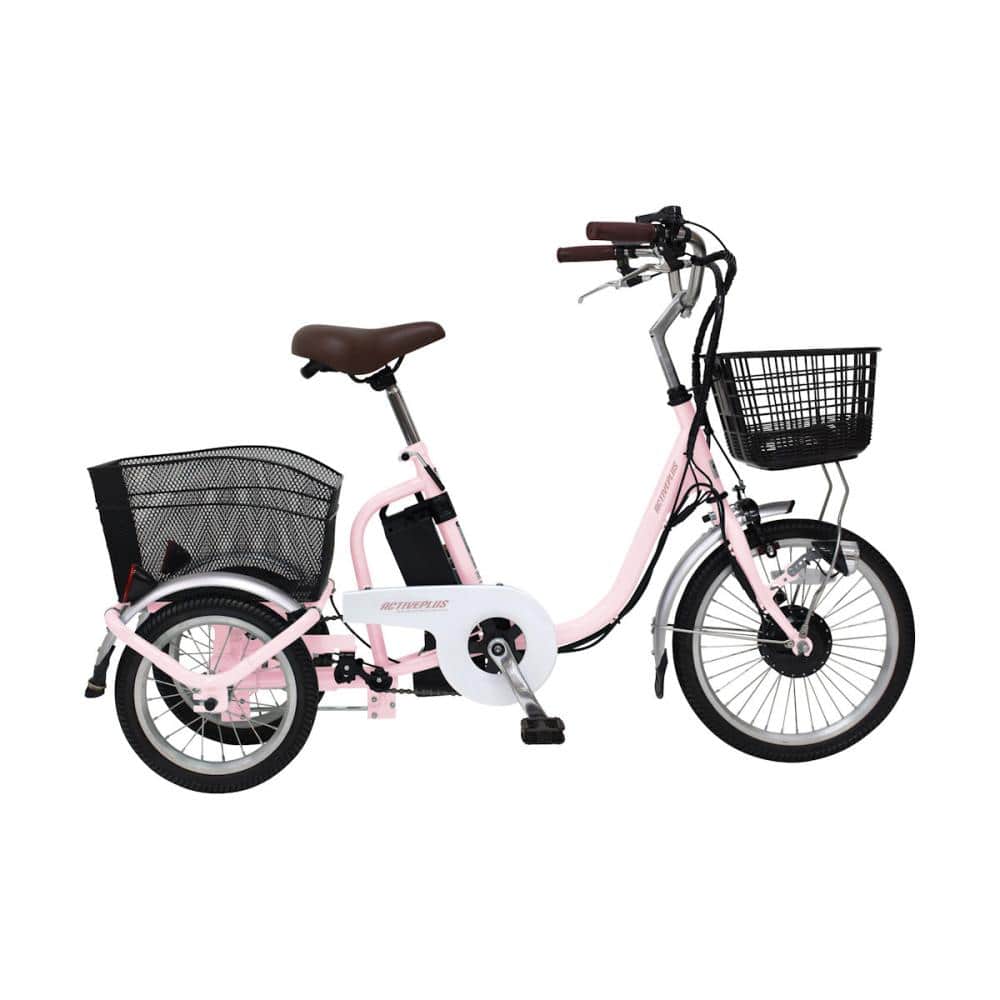 【期間限定】　レインポンチョ付き　ノーパンク　ロータイプ　電動アシスト三輪自転車　サクラピンク