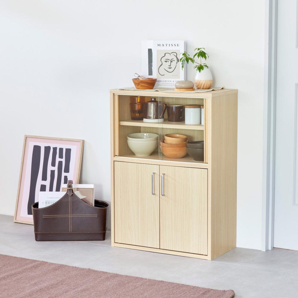 白井産業　食器棚　フルニコ　ナチュラル　幅５６．６×高さ８０×奥行２９．５ｃｍ　ＦＵＬ－８０５５ＤＧ　ＮＡ