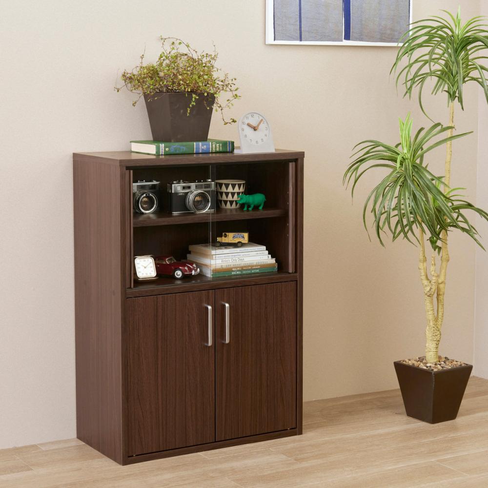 白井産業　食器棚　フルニコ　ダークブラウン　幅５６．６×高さ８０×奥行２９．５ｃｍ　ＦＵＬ－８０５５ＤＧ　ＤＫ