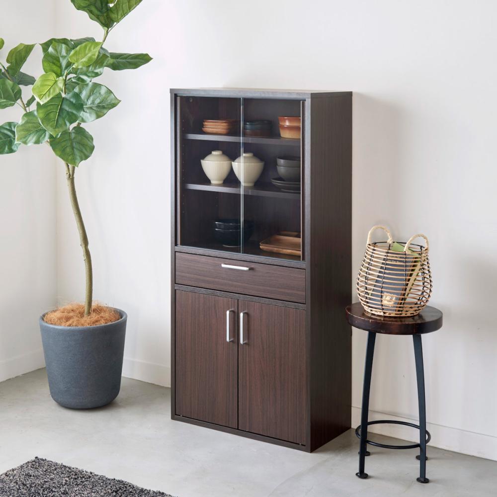 白井産業　食器棚　フルニコ　ダークブラウン　幅５６．６×高さ１９×奥行２９．５ｃｍ　ＵＬ－１２５５ＤＧＨ　ＤＫ