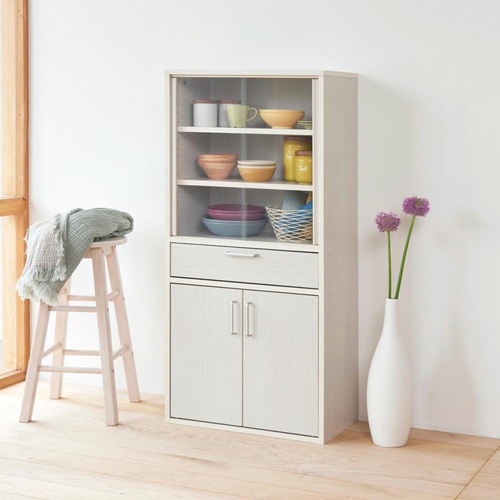 白井産業　食器棚　フルニコ　ホワイト　幅５６．６×高さ１９×奥行２９．５ｃｍ　ＵＬ－１２５５ＤＧＨ　ＷＨ