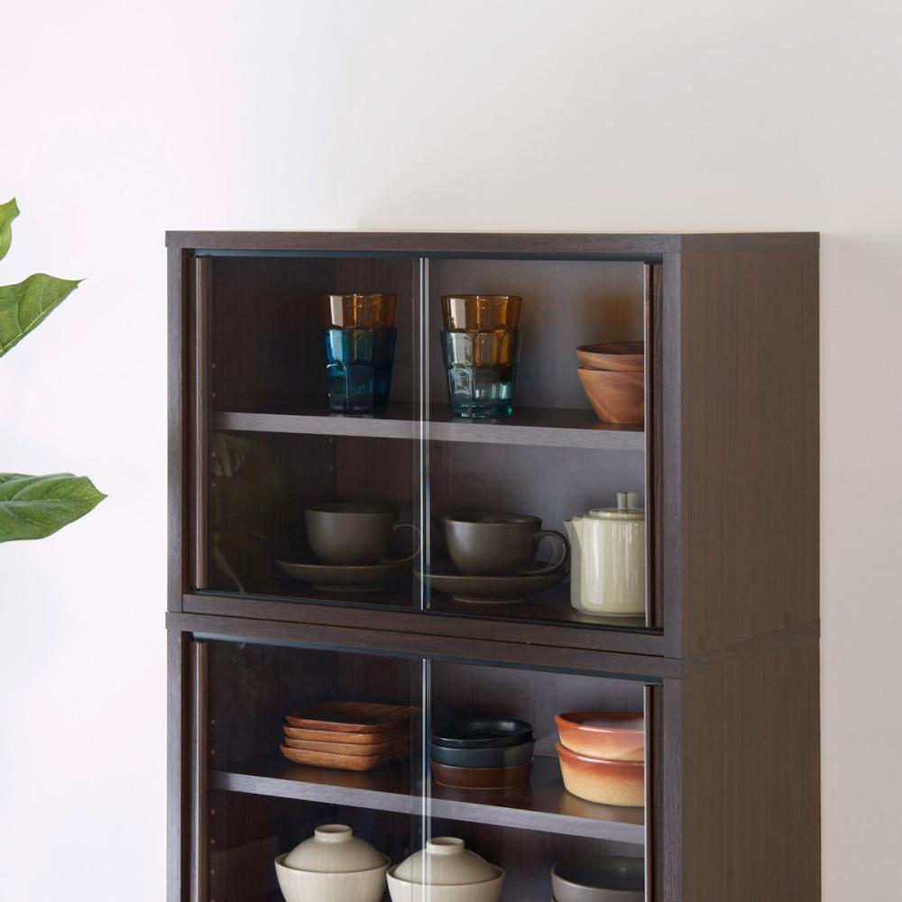 白井産業　食器棚　フルニコ　ダークブラウン　幅５６．６×高さ３８×奥行２９．５ｃｍ　ＦＵＬ－４０５５Ｇ　ＤＫ