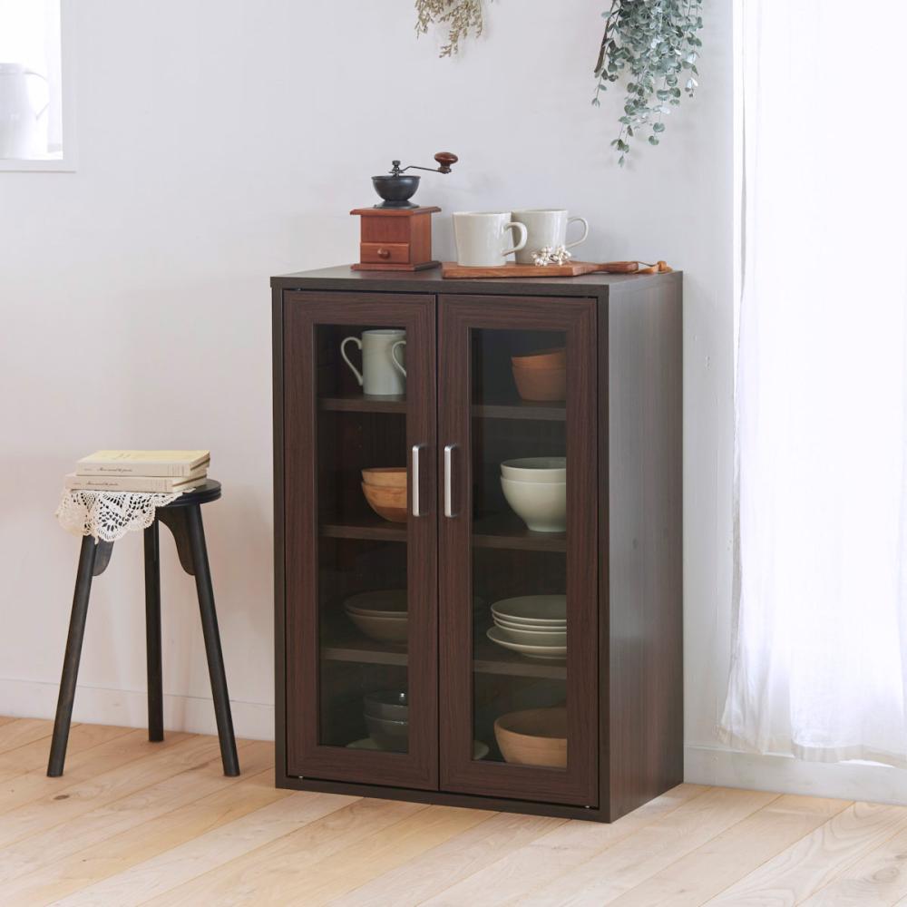 白井産業　キャビネット　フルニコ　ダークブラウン　幅５６．６×高さ８０×奥行２９．５ｃｍ　ＦＵＬ－８０５５Ｇ　ＤＫ