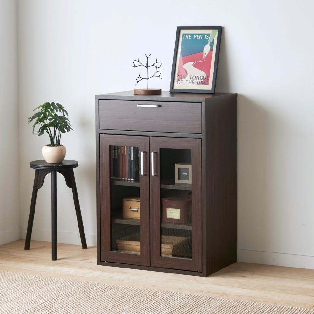 白井産業　キャビネット　フルニコ　ダークブラウン　幅５６．６×高さ８０×奥行３５．５ｃｍ　ＦＵＬ－８０５５ＧＨ　ＤＫ