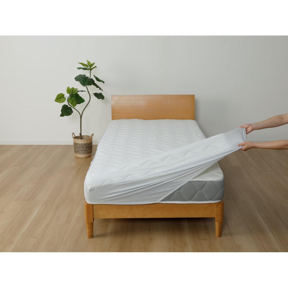 アテーナライフ　涼プラス強冷感　もちもちパッド一体型ＢＯＸシーツ　爽やかプラス　グレー　シングル　１００×２００×マチ３０ｃｍ