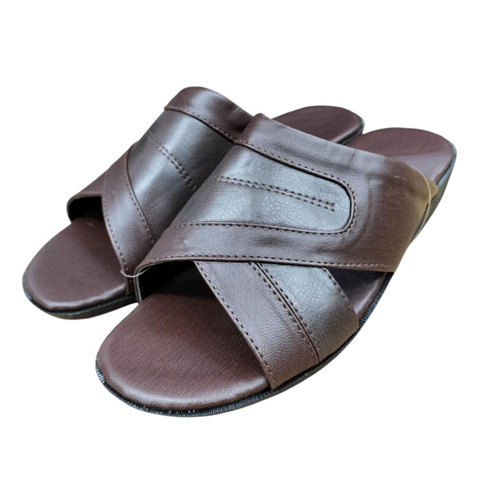 你的品牌名　紳士　前開きヘップ幅広防滑サンダル　ブラウン　Ｌ　２６～２７ｃｍ