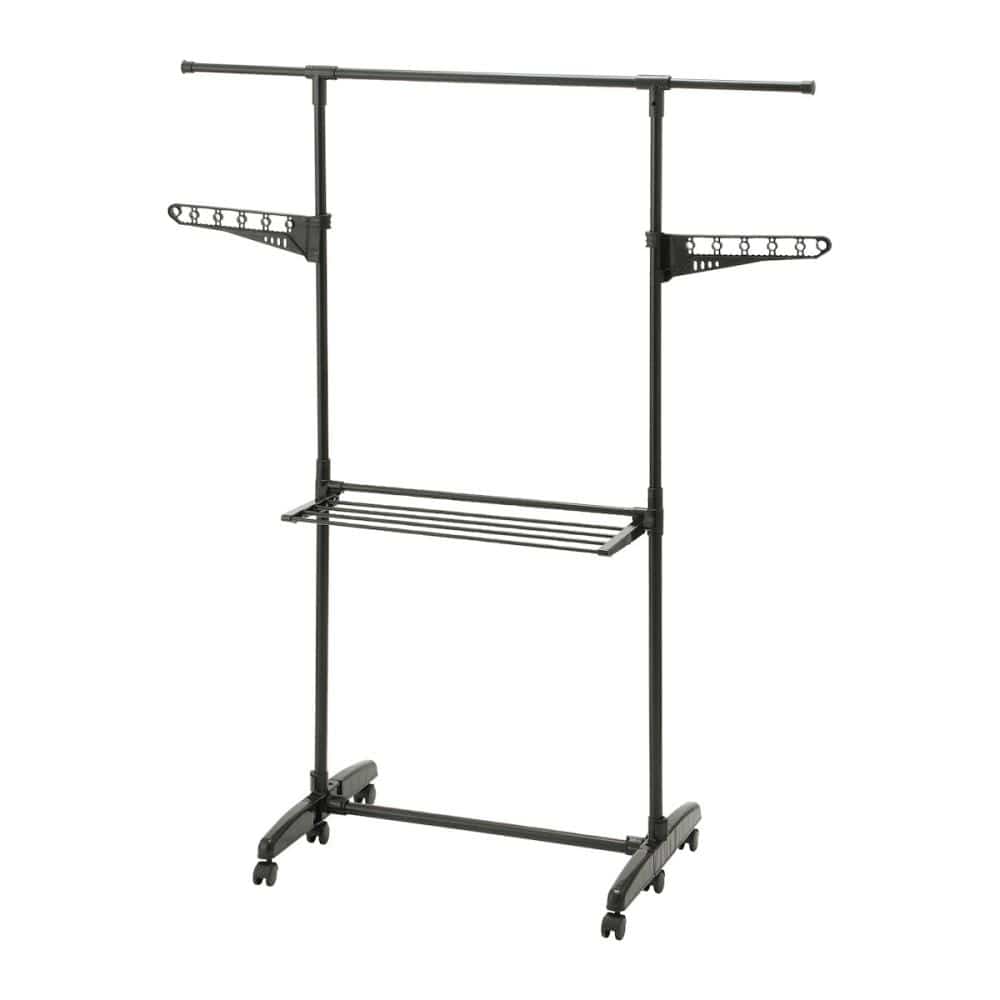 アテーナライフ　キャスター付き　Ｉ型伸縮室内物干し　ブラック