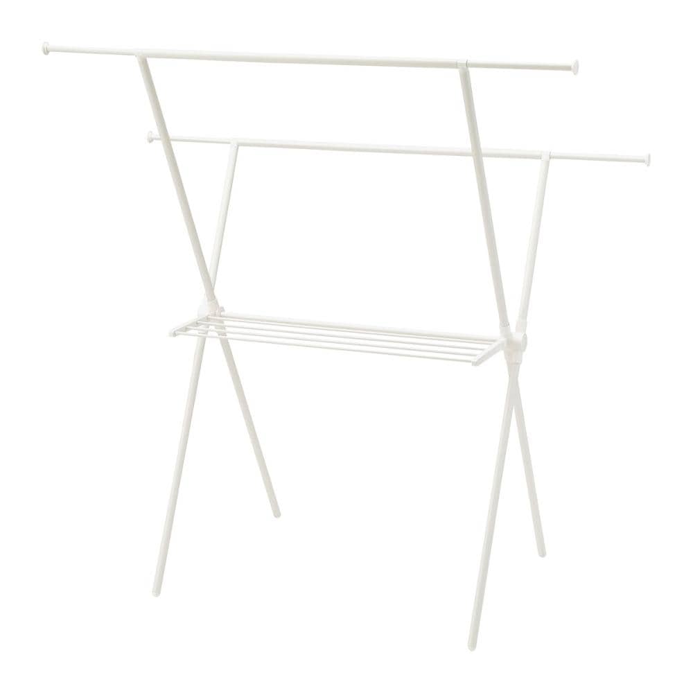 アテーナライフ　ロング丈も干せるＸ型伸縮室内物干し　タオル掛け付き　ホワイト