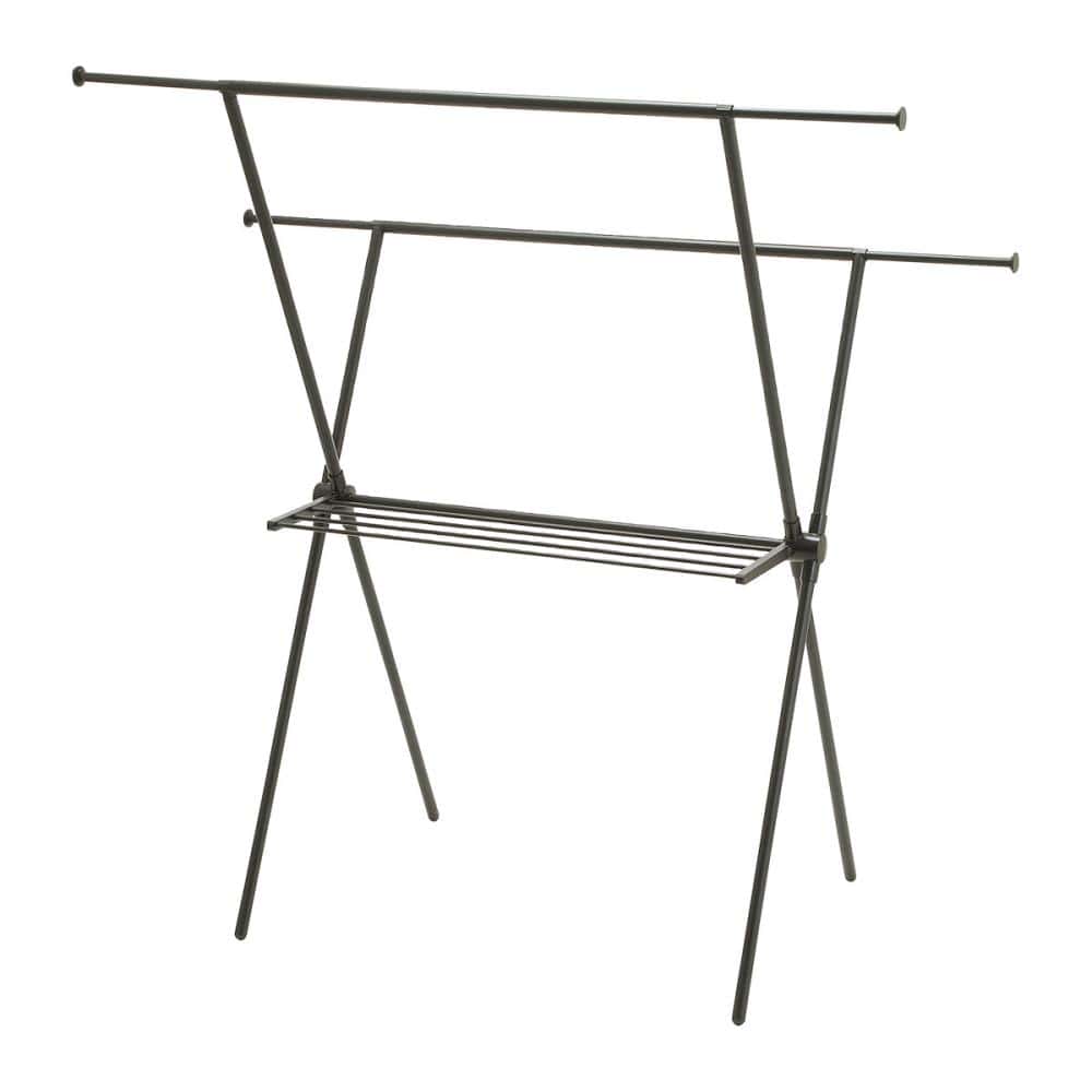 アテーナライフ　ロング丈も干せるＸ型伸縮室内物干し　タオル掛け付き　ブラック