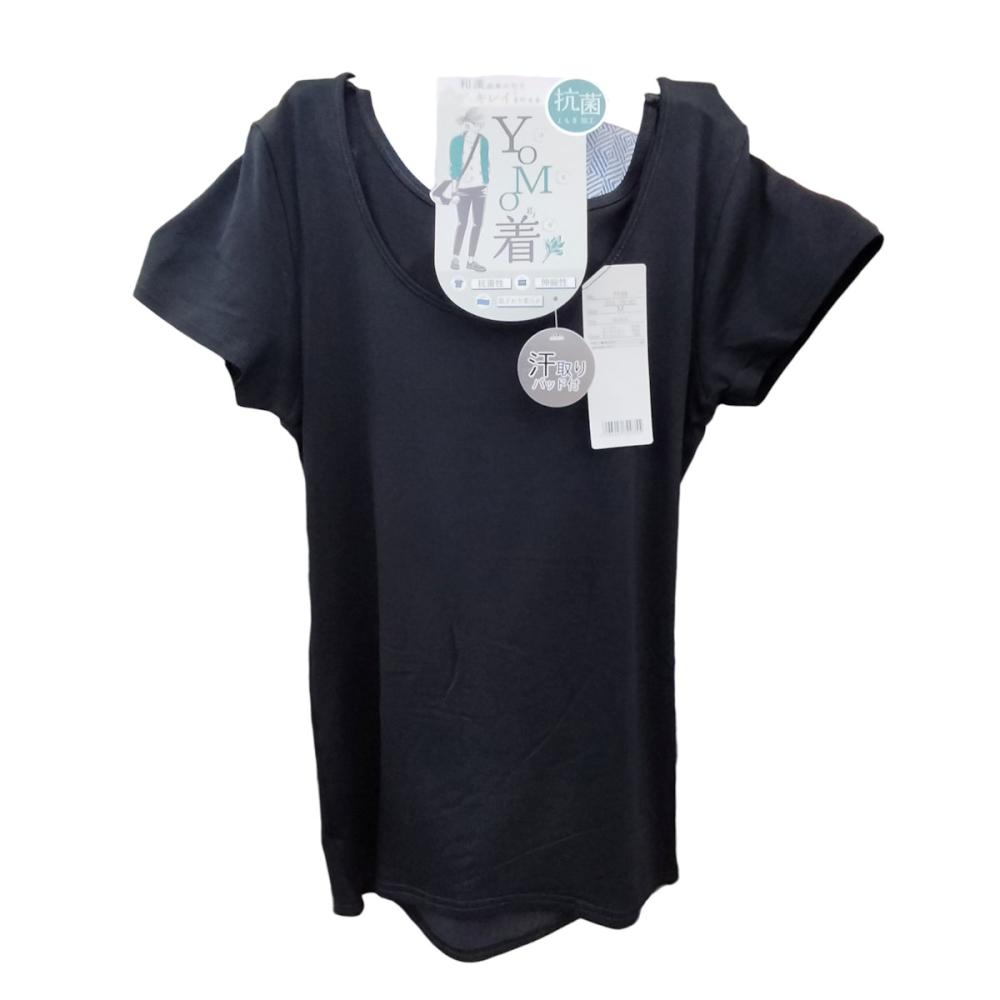 ヨモギ加工　３分袖　レーヨン　ブラック　Ｌ