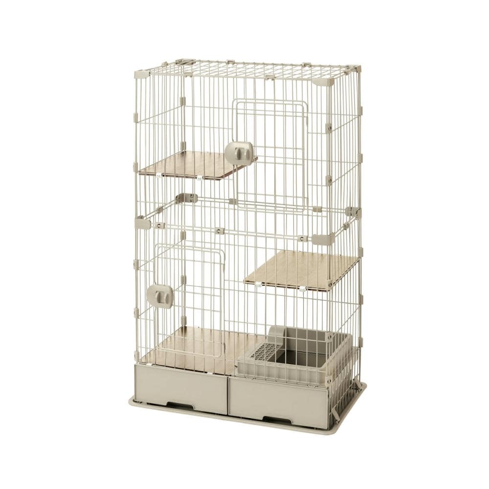 アイリスオーヤマ　トイレ付スリムキャットケージ　ライトベージュ　２段　ＰＴＣ－７５２