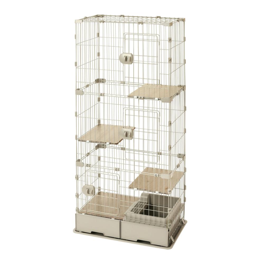 アイリスオーヤマ　トイレ付スリムキャットケージ　ライトベージュ　３段　ＰＴＣ－７５３