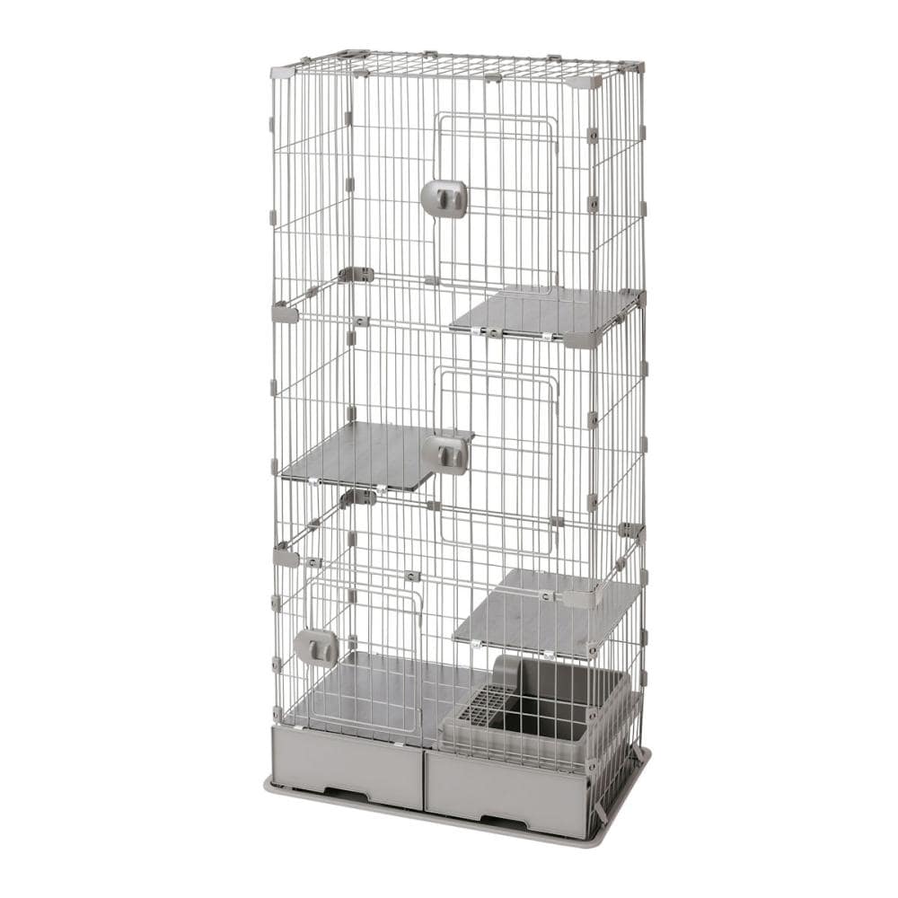 アイリスオーヤマ　トイレ付スリムキャットケージ　ライトグレー　３段　ＰＴＣ－７５３