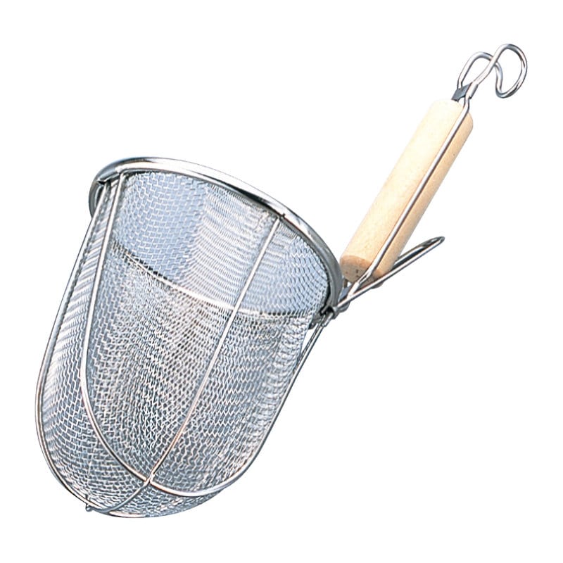 本間冬治工業　弁慶　ＢＫ　１８－８ステンレス　木柄　うどん揚　丸底大（１３７）