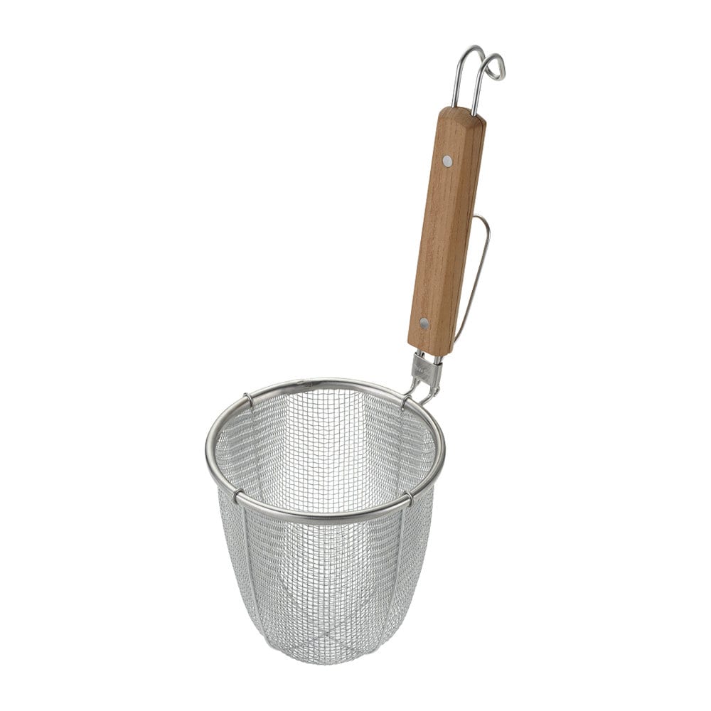 新越金網　ＴＳ　１８－８ステンレス　木柄うどんてぼ　丸底（８Ｍ）１０１２１