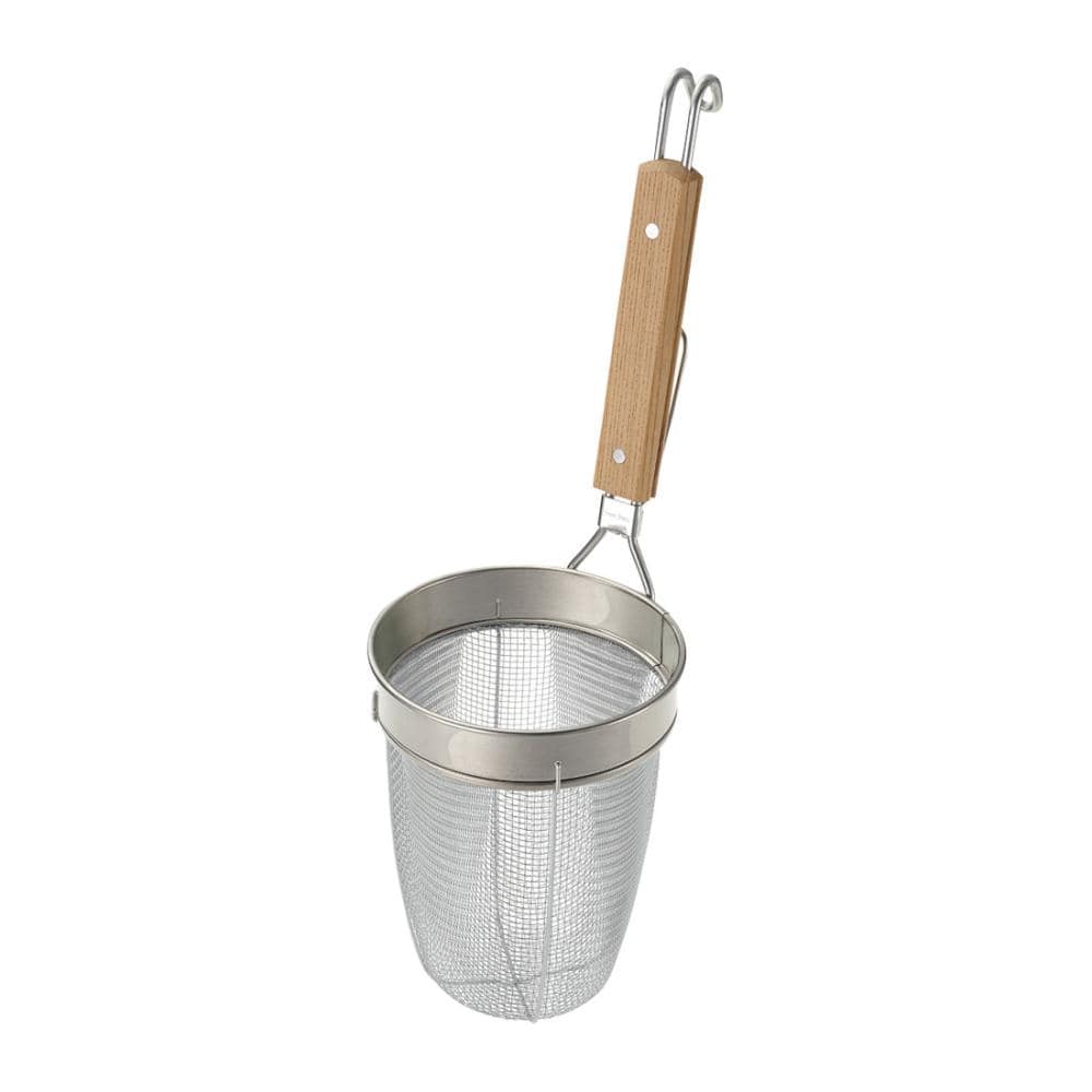 新越金網　ＴＳ　１８－８ステンレス　木柄ラーメンパワーてぼ　フチ　３１８９０