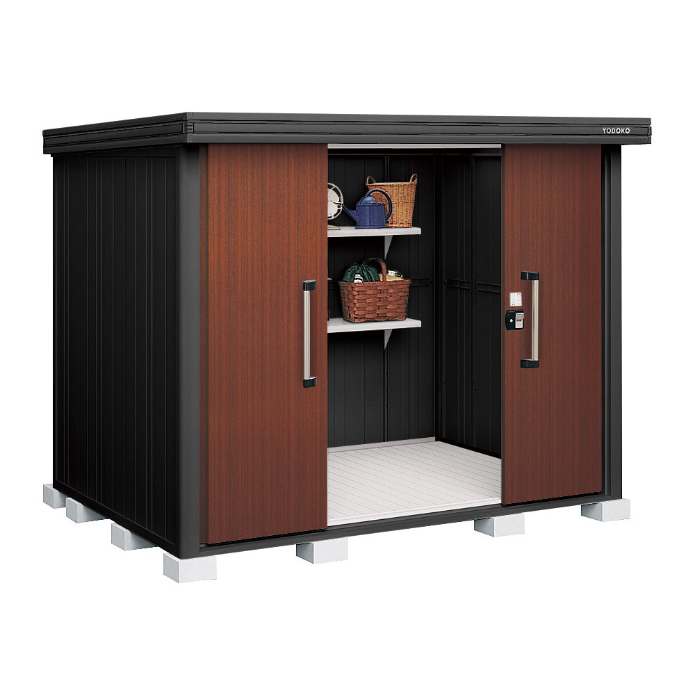 ヨド物置　ＢＬＡＣＫエルモ　一般型　間口２５６×奥行１８６×高さ２１２ｃｍ　ショコラウッド　ＬＭＤ－２５１８－ＢＫ／ＣＷ